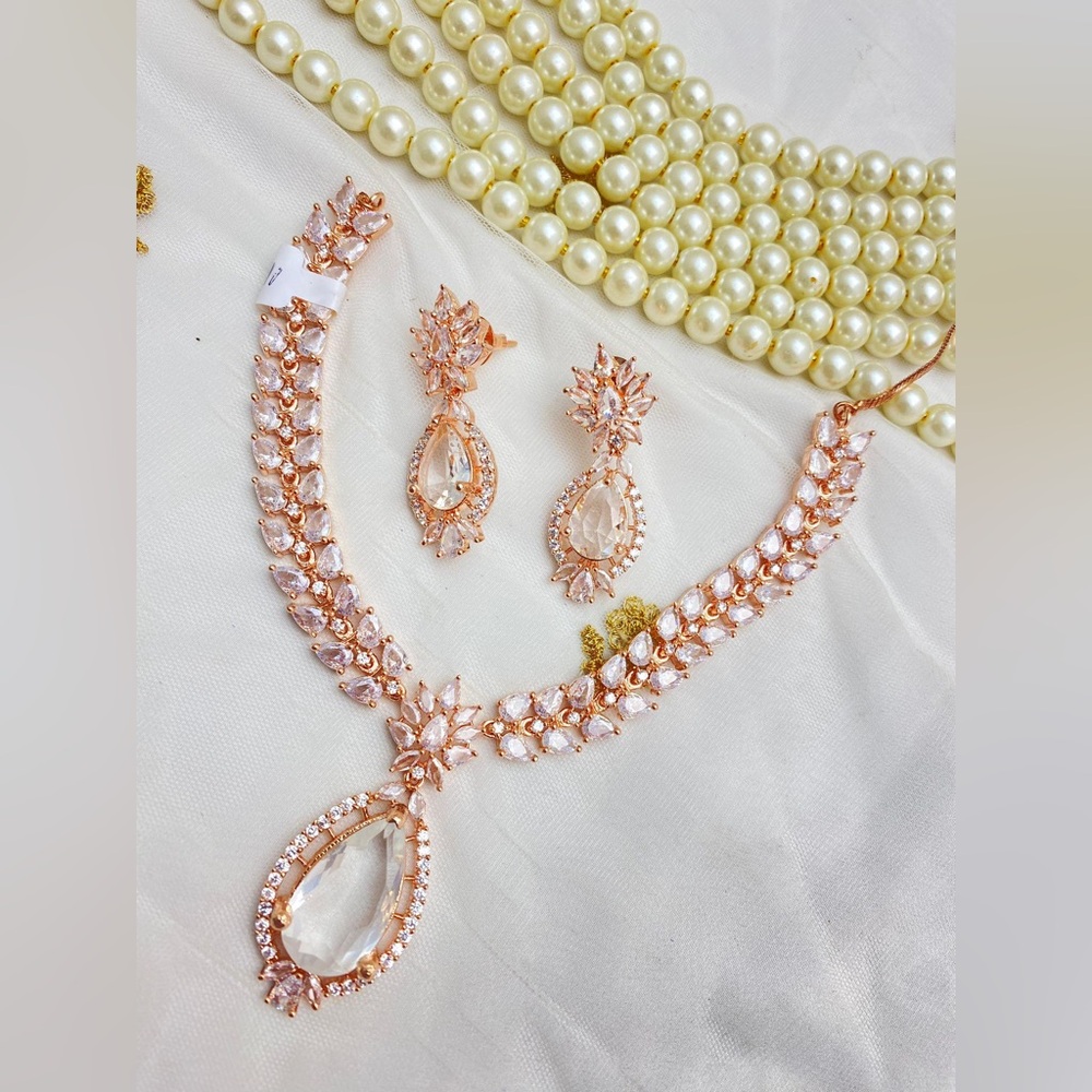 Elegant Rose Gold American diamond necklace Set